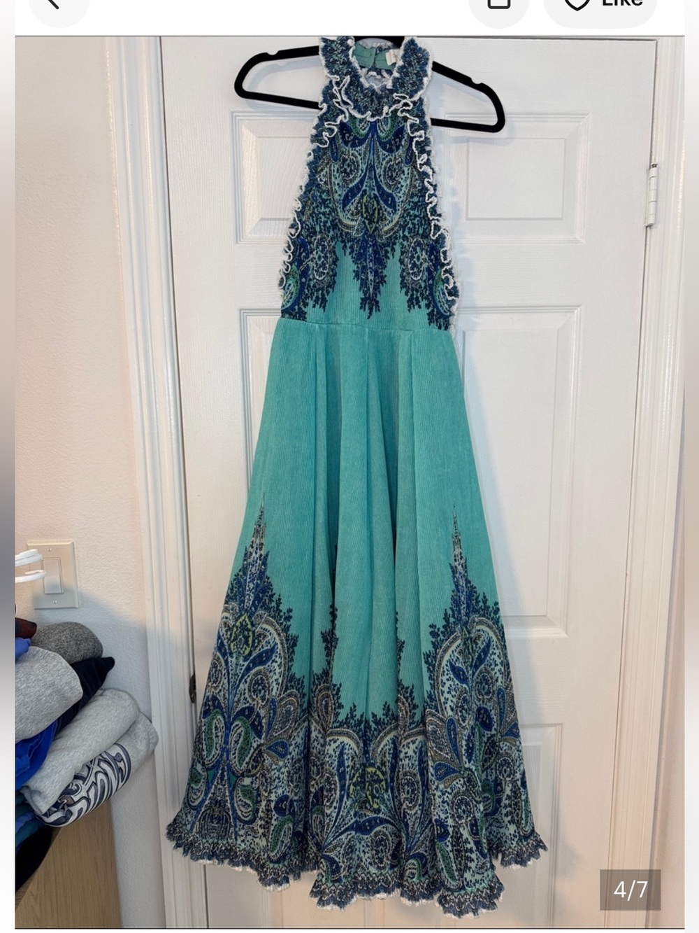 Zimmermann Runway Turquoise Halter Plisse Midi Dress Blue Paisley Border - Picture 3 of 6